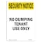 Signmission OSHA Security Sign, 24" Height, Rigid Plastic, No Dumping Tenant Use Only, Portrait OS-SN-P-1824-V-11760 - alternate 1